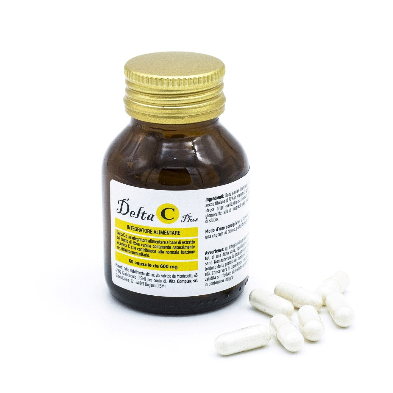 Gélules de Delta C Plus | Vita Complex, riche en vitamine C extraite de Rosa Canina